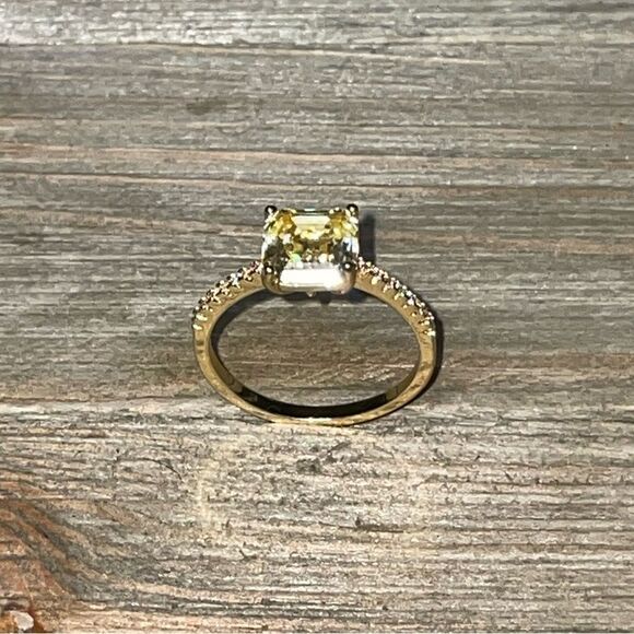 18k Gold Studded Band w Pale Yellow CZ Stone Ring - Picture 12 of 14